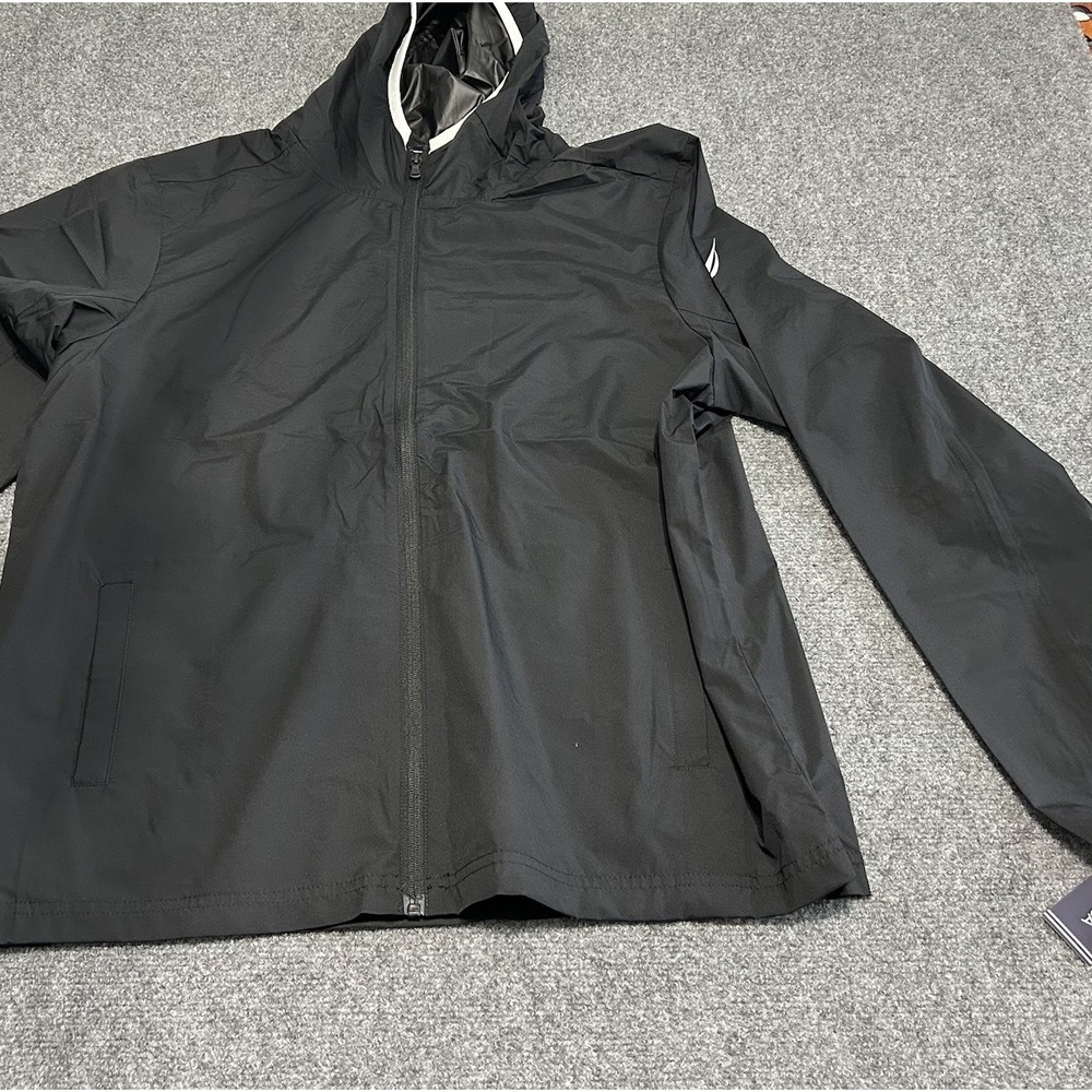 NAUTICA Men's Black Hooded Full-Zip Wind & Water Resistant Jacket-Large Packable
